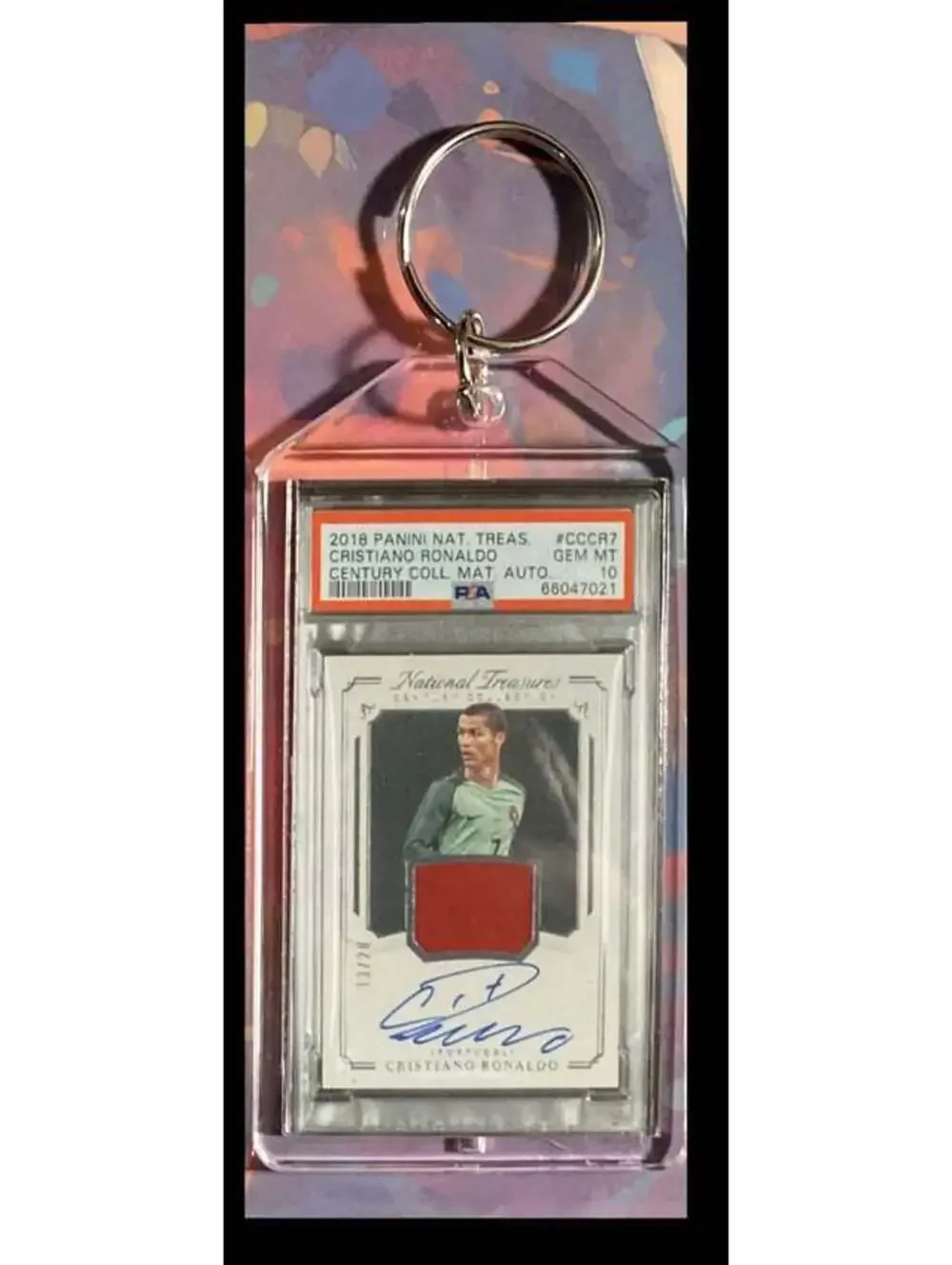 3167 Cristiano Ronaldo 2018 Panini Nat Treas Century Patch Auto Keychain - Gift